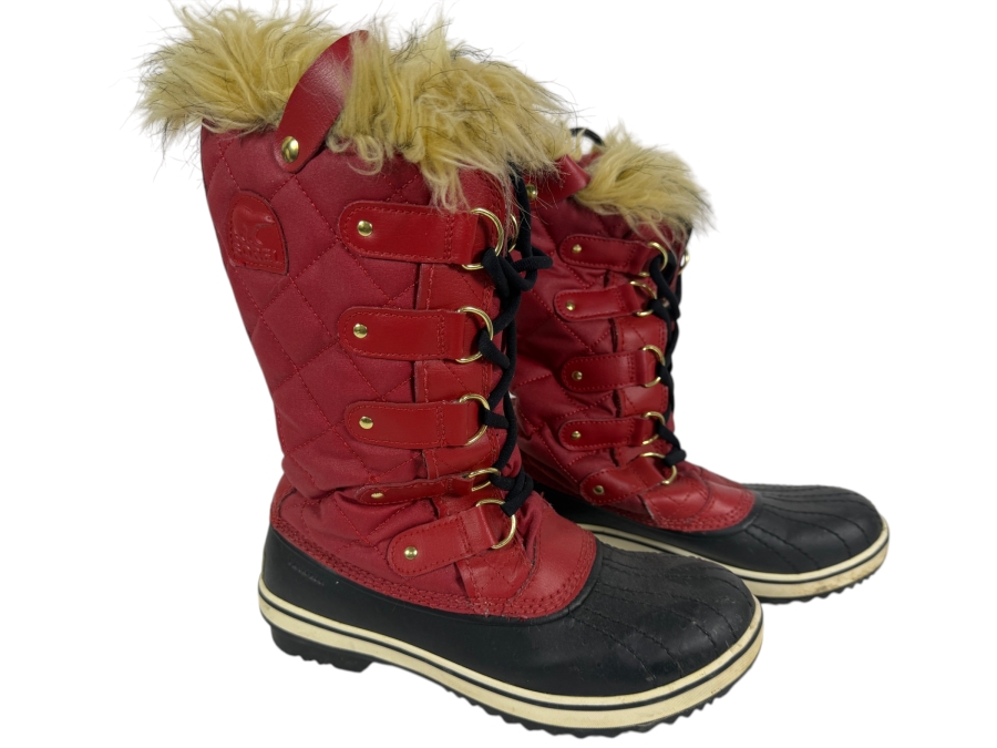Just Added - Sorel Women's Tofino II Red Dahlia Black Waterproof Canvas Faux Fur Winter Snow Boots Size 7.5