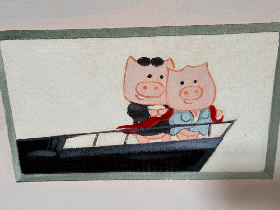 Just Added - Whimsical Two Pigs Sharing Cocktail Canvas Print 40' X 40' [Photo 4]