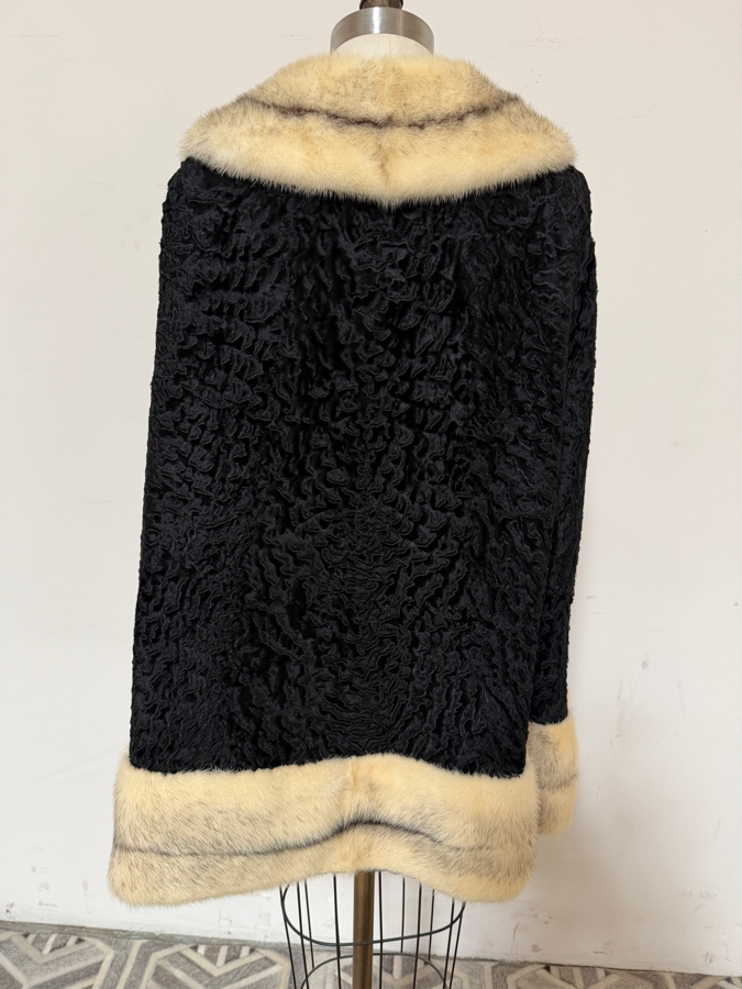 Just Added - Graf's Furs La Jolla Vintage Black Persian Lamb And Blonde Cross Mink Trim Car Coat 32'L [Photo 5]