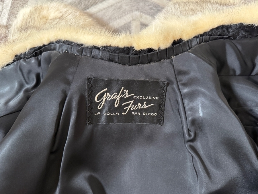 Just Added - Graf's Furs La Jolla Vintage Black Persian Lamb And Blonde Cross Mink Trim Car Coat 32'L [Photo 7]