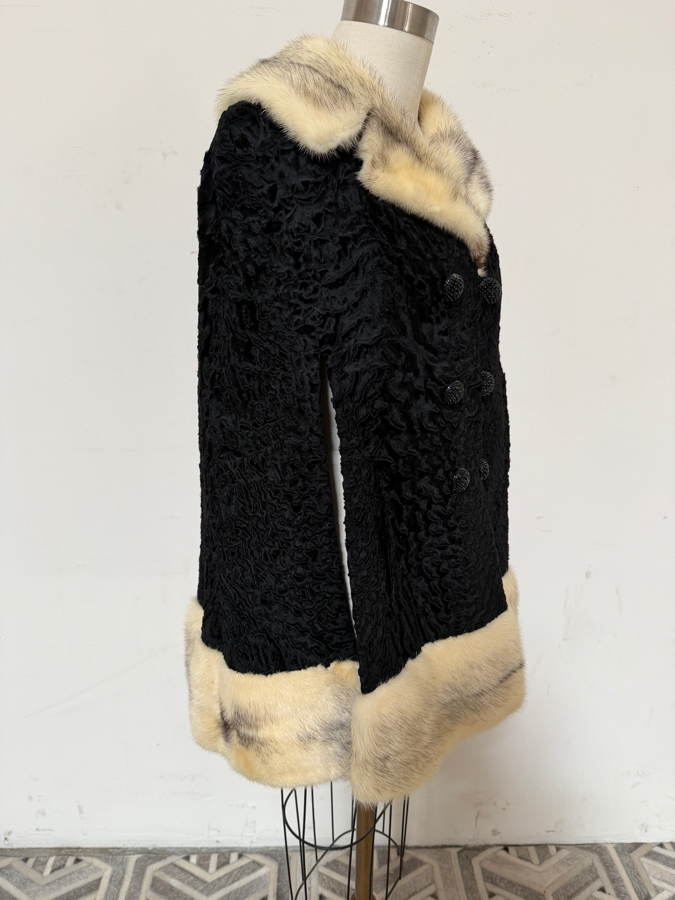 Just Added - Graf's Furs La Jolla Vintage Black Persian Lamb And Blonde Cross Mink Trim Car Coat 32'L [Photo 6]