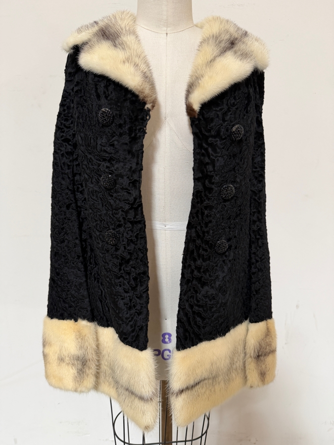 Just Added - Graf's Furs La Jolla Vintage Black Persian Lamb And Blonde Cross Mink Trim Car Coat 32'L [Photo 2]