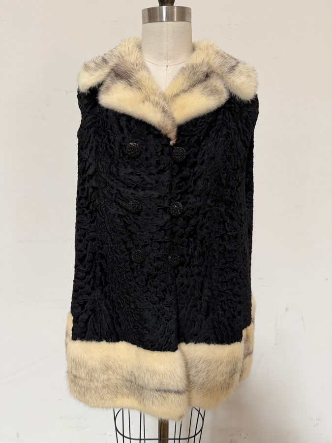Just Added - Graf's Furs La Jolla Vintage Black Persian Lamb And Blonde Cross Mink Trim Car Coat 32'L [Photo 3]