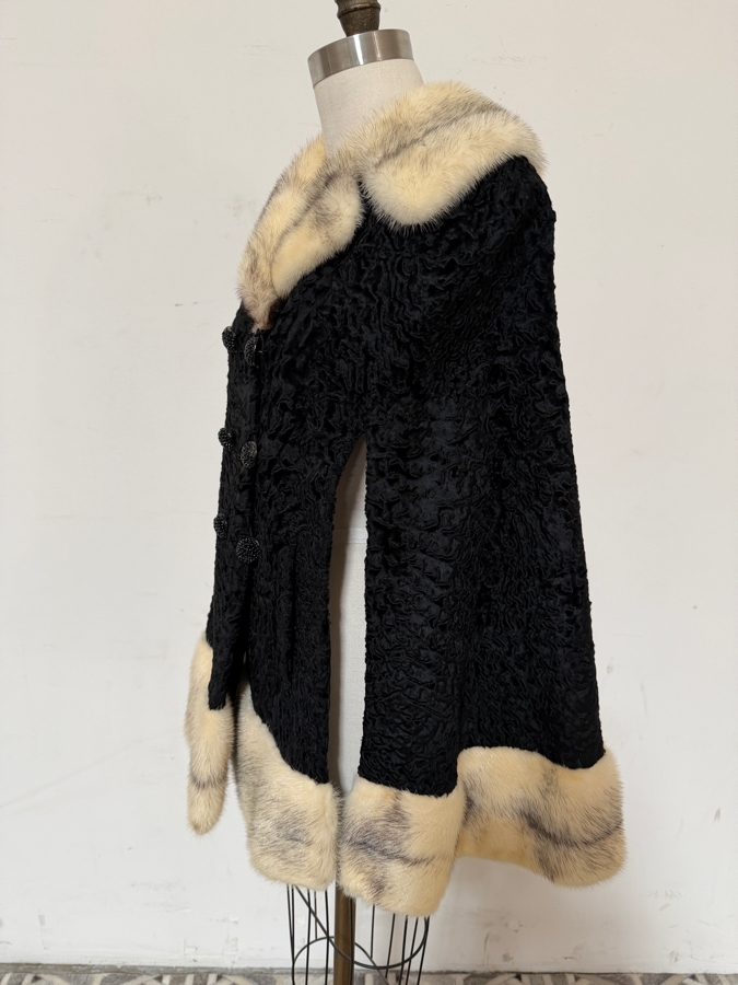 Just Added - Graf's Furs La Jolla Vintage Black Persian Lamb And Blonde Cross Mink Trim Car Coat 32'L [Photo 4]