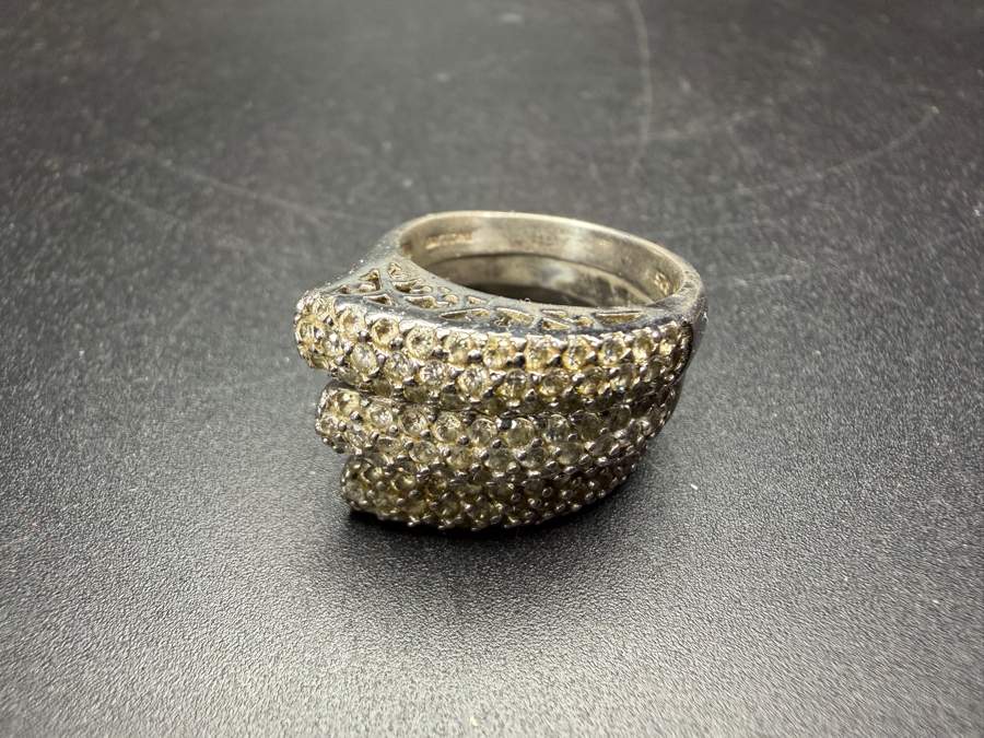 Just Added - (3) Pavé Cubic Zirconia Filigree Cutout Sterling Silver Rings Size 6.5 10.9g [Photo 4]