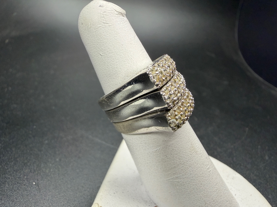 Just Added - (3) Pavé Cubic Zirconia Filigree Cutout Sterling Silver Rings Size 6.5 10.9g [Photo 3]