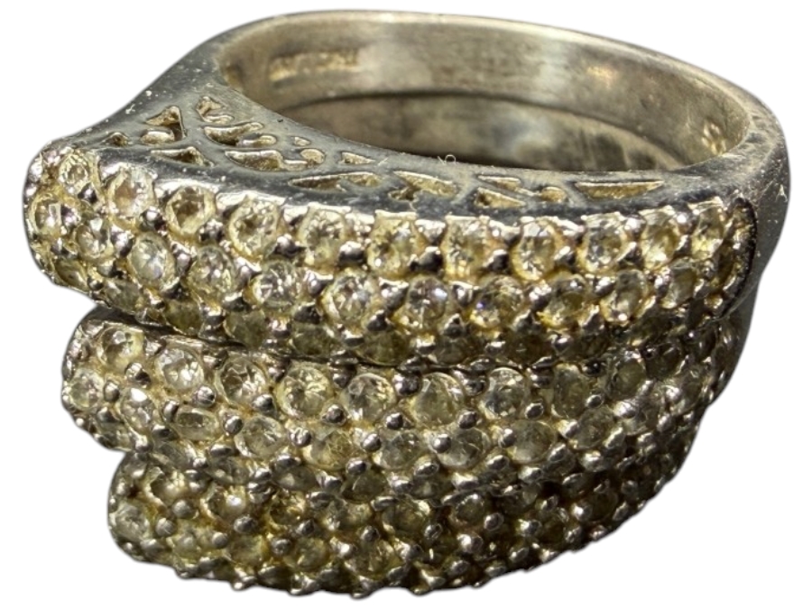 Just Added - (3) Pavé Cubic Zirconia Filigree Cutout Sterling Silver Rings Size 6.5 10.9g