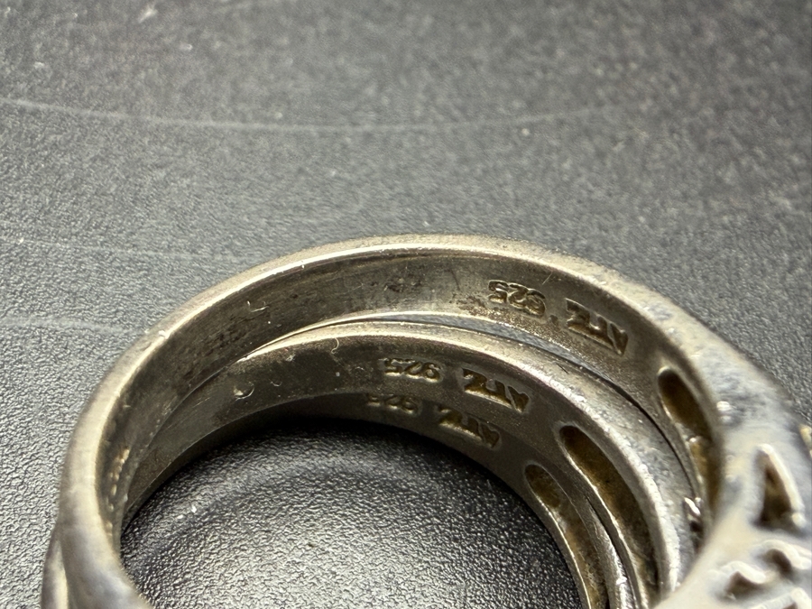 Just Added - (3) Pavé Cubic Zirconia Filigree Cutout Sterling Silver Rings Size 6.5 10.9g [Photo 5]