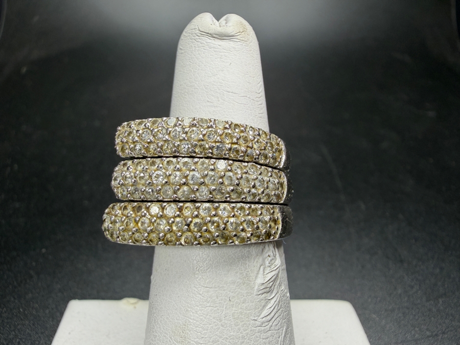 Just Added - (3) Pavé Cubic Zirconia Filigree Cutout Sterling Silver Rings Size 6.5 10.9g [Photo 2]