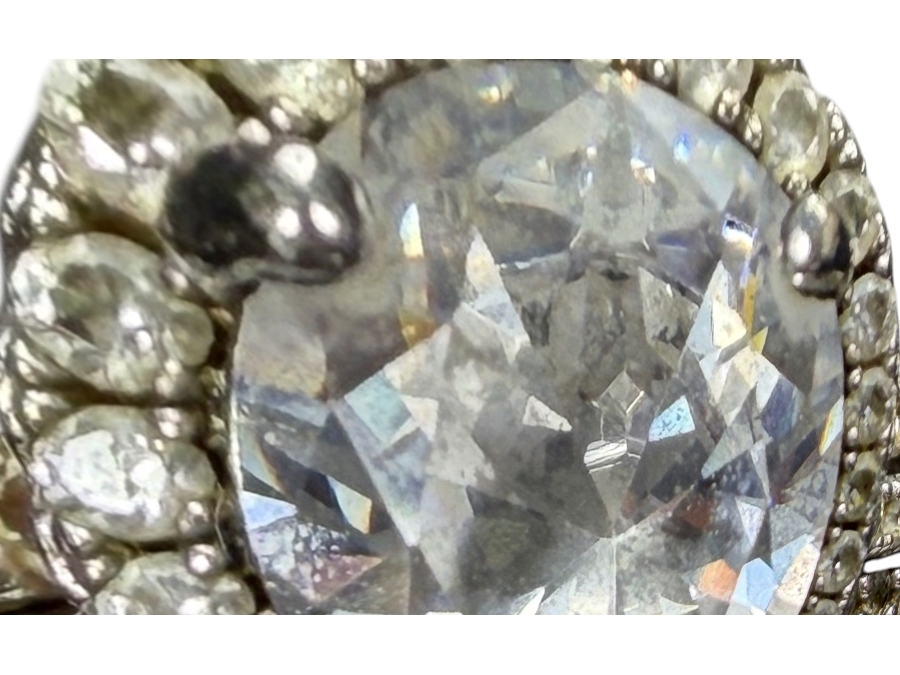 Just Added - Elegant Pear Shaped Cubic Zirconia Classic Halo Triple Pavé Band Sterling Silver Ring Size 4 7.5g [Photo 3]