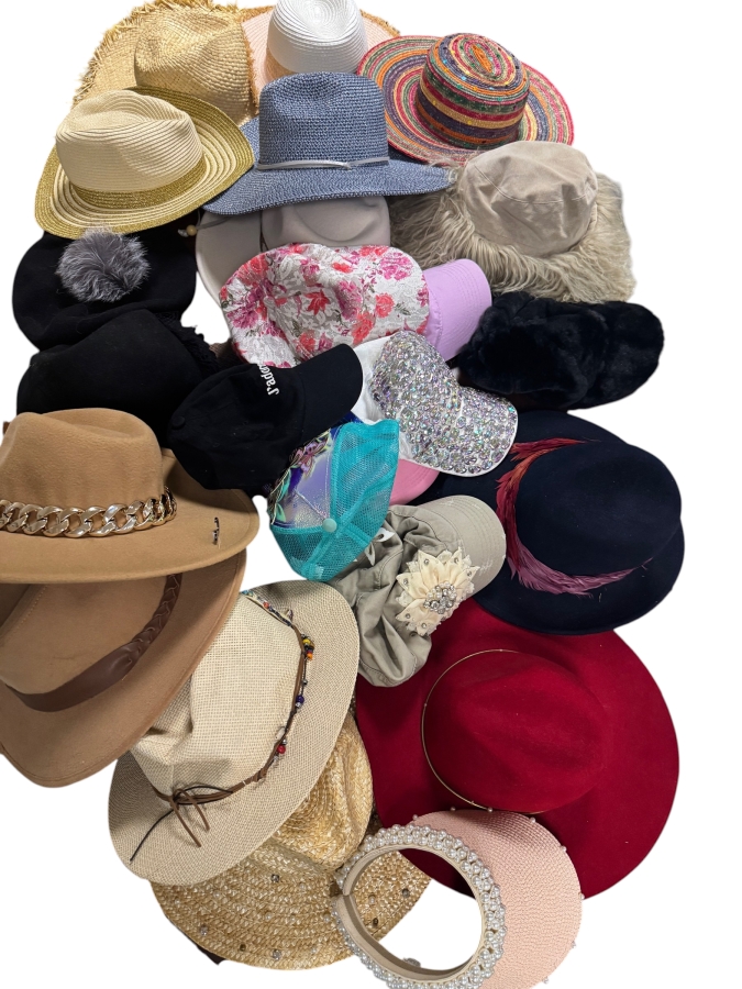 Just Added - Large Women's Fashion Hat Bulk Reseller Lot Straw Sun Visors Fedoras Trucker Caps