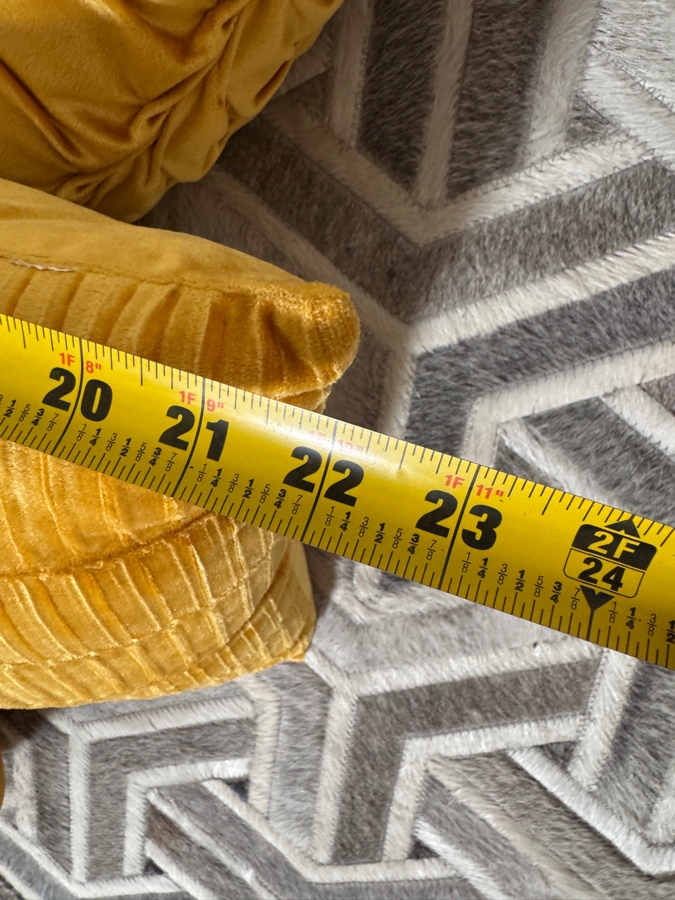 Just Added - Set Of 6 Luxury Velvet Mustard Yellow Pleated Round And Ribbed Lumbar Decorative Accent Pillows 20' / 22' / 14' [Photo 4]