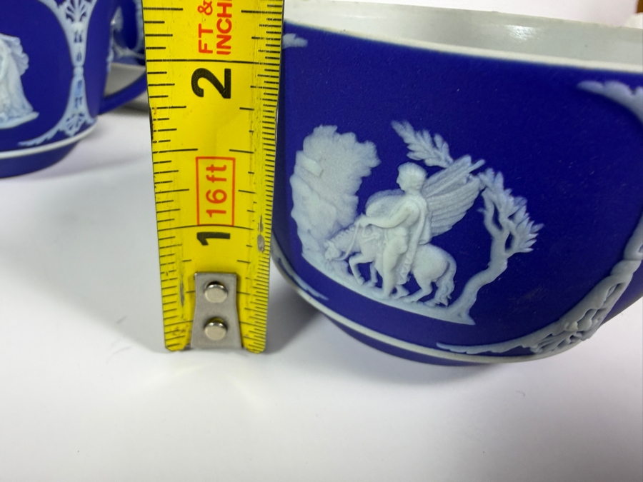 Vintage Wedgwood Dark Blue Jasperware Neoclassical Teacups And Saucers Set Of Six Plus Two Extra Cups Plates: 5.5'W Cups: 2.25'H [Photo 7]