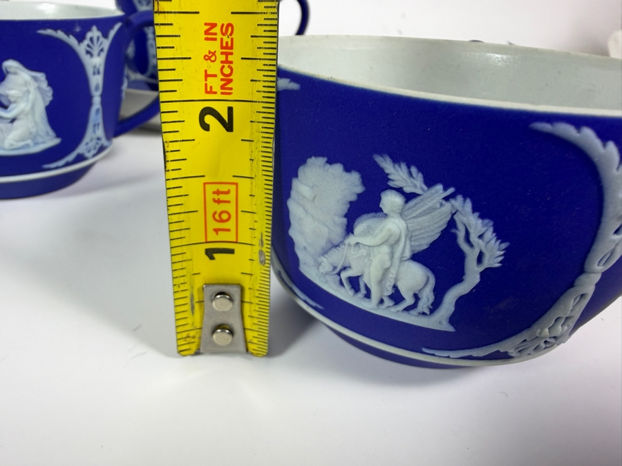 Vintage Wedgwood Dark Blue Jasperware Neoclassical Teacups And Saucers Set Of Six Plus Two Extra Cups Plates: 5.5'W Cups: 2.25'H [Photo 8]