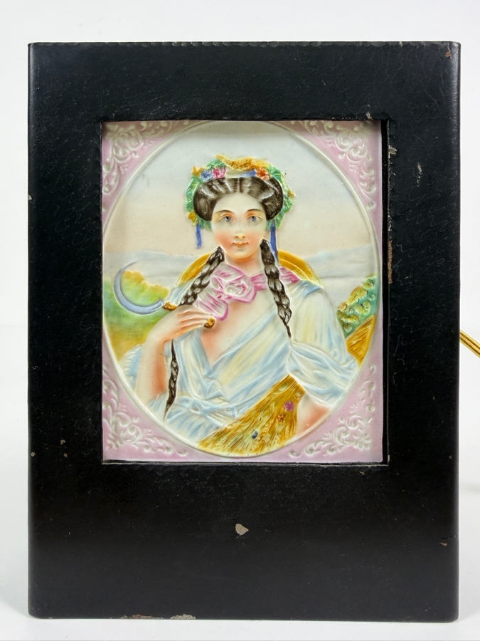 Antique German Porcelain Lithophane Light Box Featuring An Allegorical Portrait Of Summer 5.75'W X 2'D X 7.5'H [Photo 7]