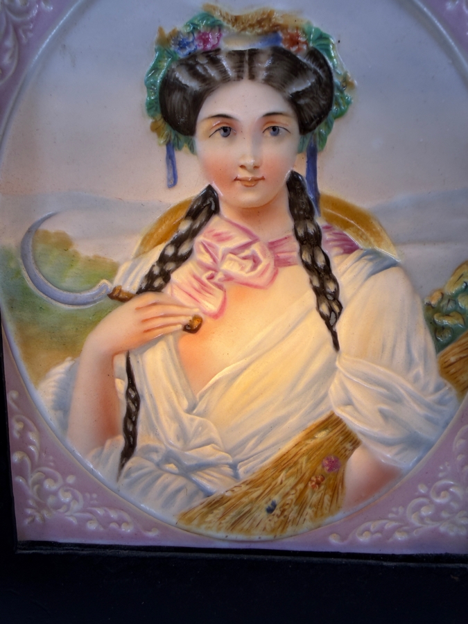 Antique German Porcelain Lithophane Light Box Featuring An Allegorical Portrait Of Summer 5.75'W X 2'D X 7.5'H [Photo 5]