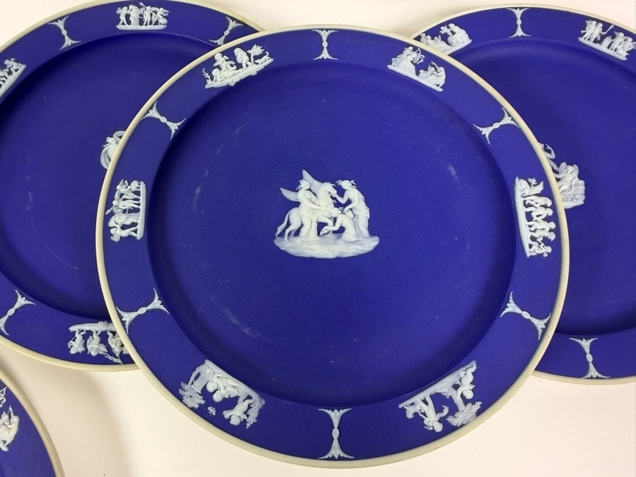Vintage Wedgwood Dark Blue Jasperware Neoclassical Dinner Salad Plates Group Set Of Eight 8'W [Photo 8]