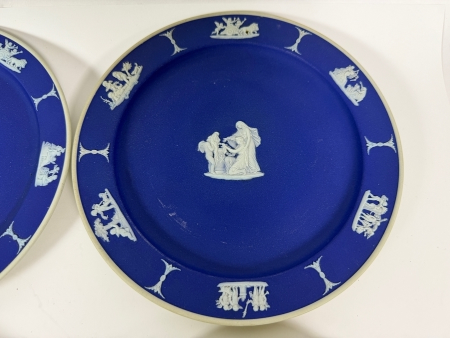 Vintage Wedgwood Dark Blue Jasperware Neoclassical Dinner Salad Plates Group Set Of Eight 8'W [Photo 4]