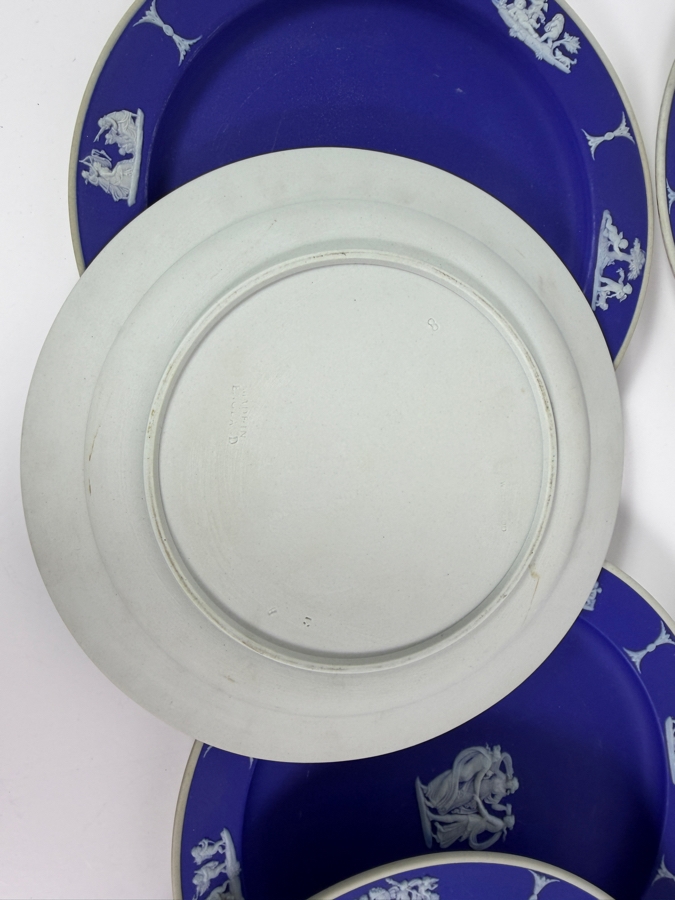 Vintage Wedgwood Dark Blue Jasperware Neoclassical Dinner Salad Plates Group Set Of Eight 8'W [Photo 10]