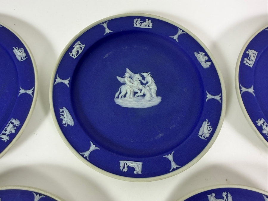 Vintage Wedgwood Dark Blue Jasperware Neoclassical Bread Butter Salad Plates Group Set Of Seven 5'W [Photo 3]