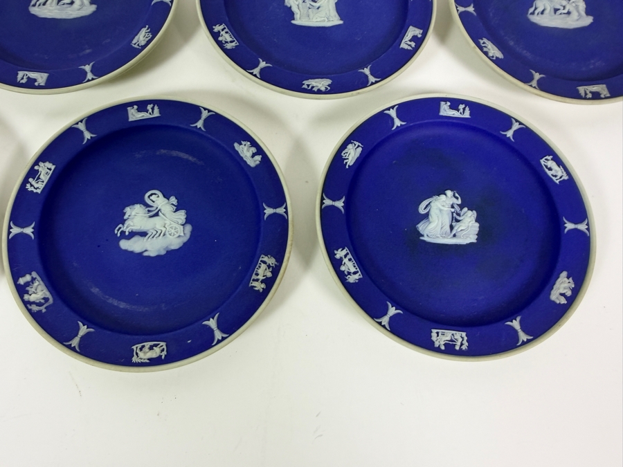 Vintage Wedgwood Dark Blue Jasperware Neoclassical Bread Butter Salad Plates Group Set Of Seven 5'W [Photo 5]