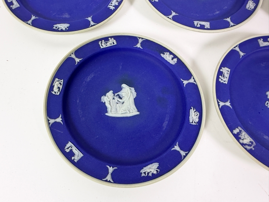 Vintage Wedgwood Dark Blue Jasperware Neoclassical Bread Butter Salad Plates Group Set Of Seven 5'W [Photo 6]