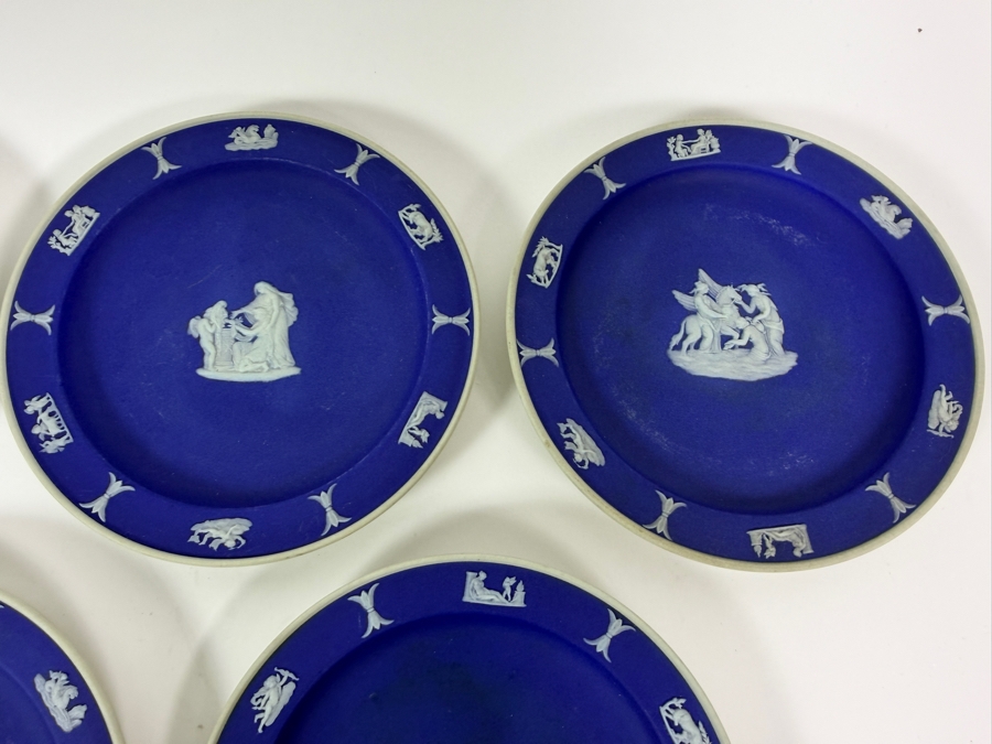Vintage Wedgwood Dark Blue Jasperware Neoclassical Bread Butter Salad Plates Group Set Of Seven 5'W [Photo 4]