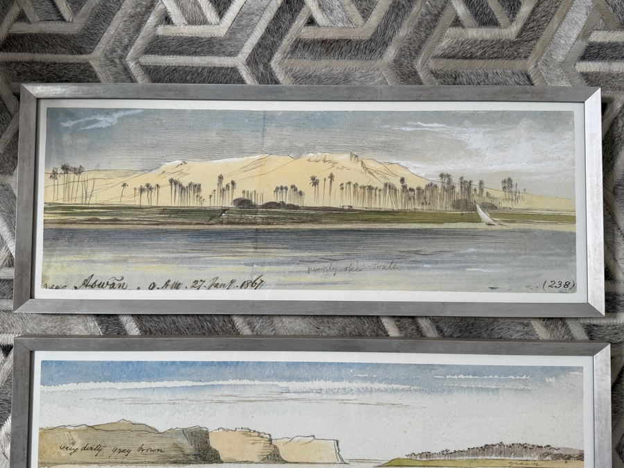 Just Added - Edward Lear Pair Of Framed Nile Landscape Fine Art Prints Near Aswan And Ibreem 33' X 12' Retail $660 [Photo 3]