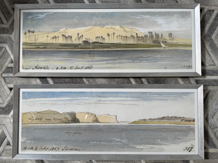 Just Added - Edward Lear Pair Of Framed Nile Landscape Fine Art Prints Near Aswan And Ibreem 33' X 12' Retail $660 [Photo 2]