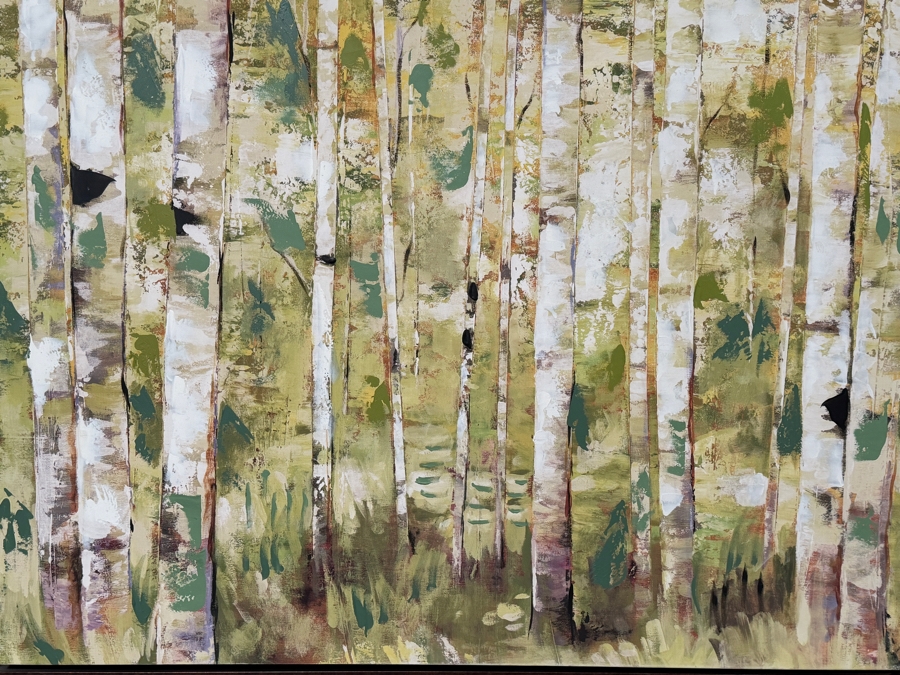 Just Added - Bridges Essence Of Green Framed Birch Tree Forest Canvas Art Print 33' X 41' [Photo 2]