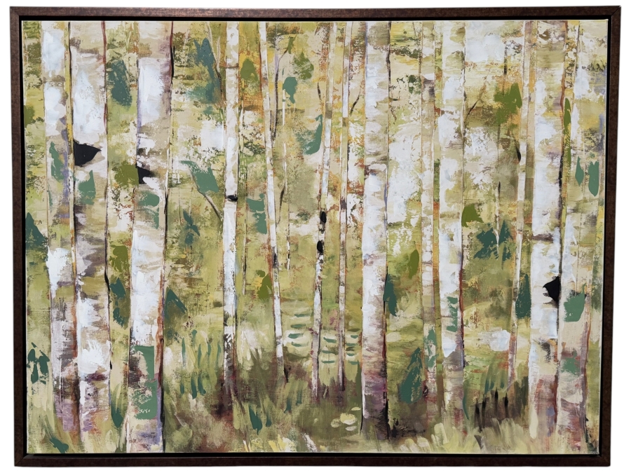 Just Added - Bridges Essence Of Green Framed Birch Tree Forest Canvas Art Print 33' X 41'