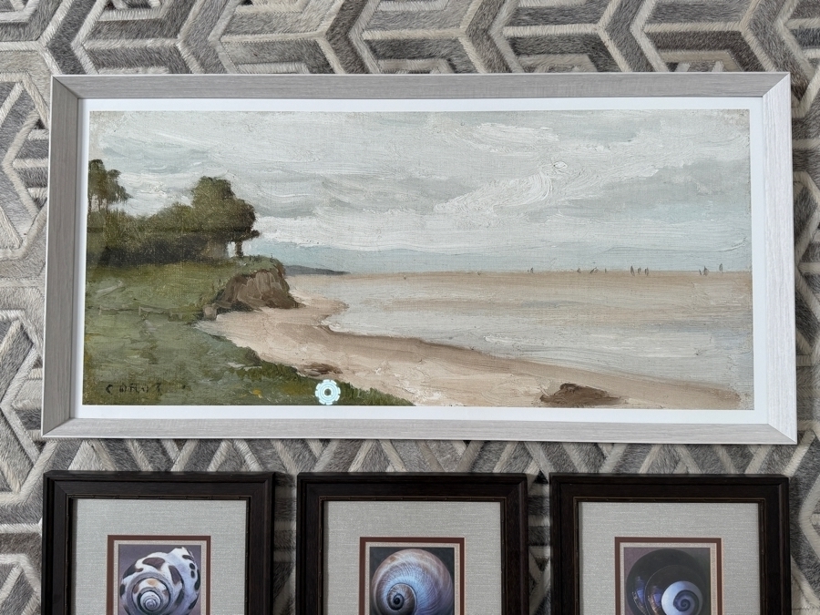 Just Added - Jean-Baptiste-Camille Corot Beach Near Etretat Panoramic Print And Framed Spiral Seashell Photography Set Of Three Retail $569 / $180 X 3 Sizes' 43.5 X 21.5' / 13.5' X 13.5' [Photo 2]