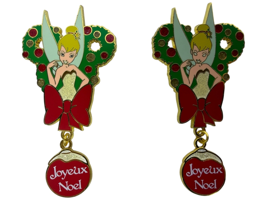 (2) Vintage 2014 Limited Edition of 700 Disney Tinker Bell Trading Pins from Disneyland Paris 'Joyeux Noel'