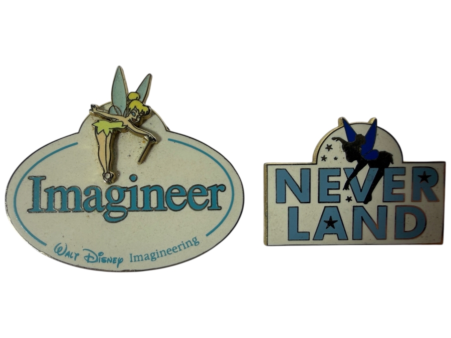 Vintage Limited Edition of 300 Walt Disney Imagineering (WDI) Exclusive 'Imagineer Name Tag' Pin Featuring Tinker Bell and Limited Edition of 300 Tinker Bell Neverland Trading Pin