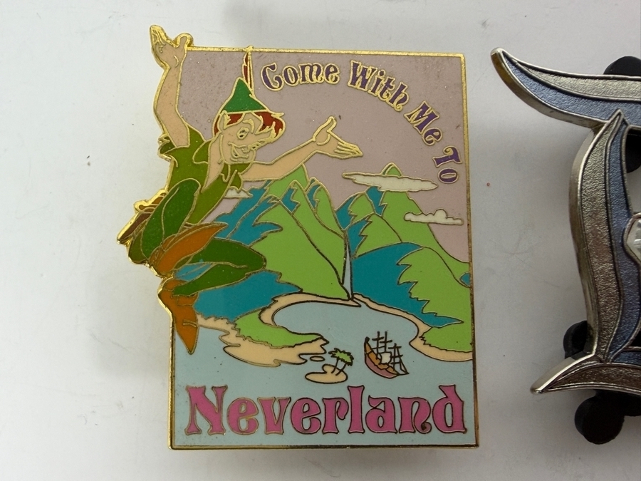 Vintage Disney Auctions Exclusive Limited Edition of 1,000 Trading Pin 'Come With Me To Neverland' Poster Pin Featuring Peter Pan and Limited Edition of 3,000 Disneyland Resort 60th Anniversary Diamond Celebration 'D' Pin Featuring Dumbo [Photo 3]