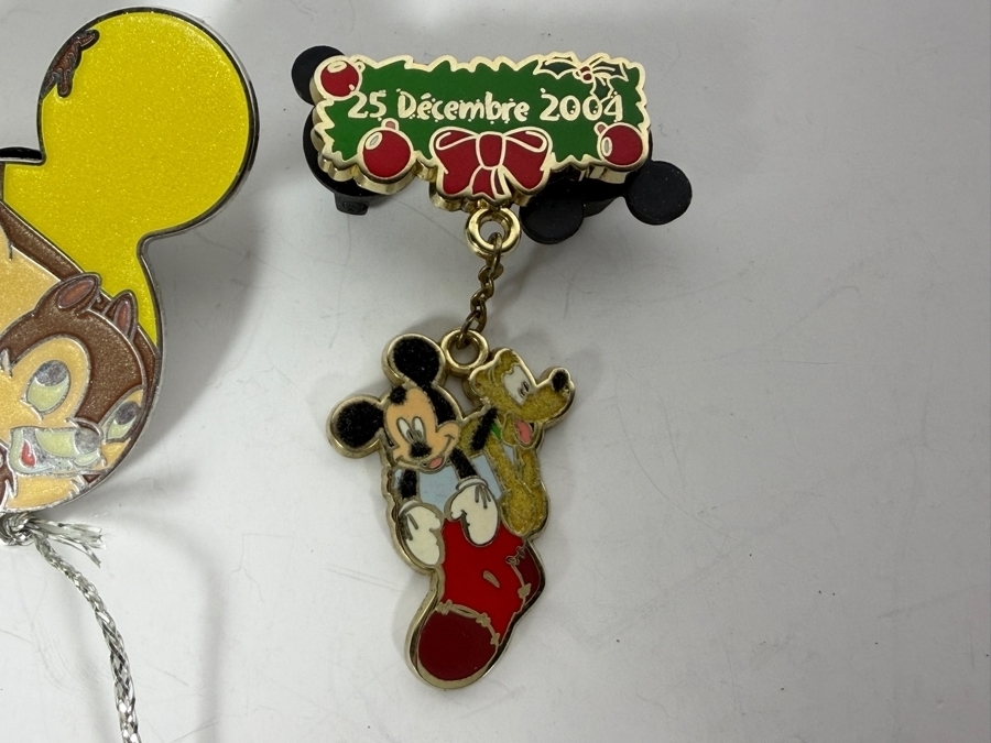 Vintage Limited Edition of 1,500 'Characters on Mickey Mouse Icon' Chip and Dale Disney Trading Pin and Limited Edition of 900 Disney Christmas Pin Featuring Mickey Mouse and Pluto Dangling from a '25 Decembre 2004' Sign [Photo 3]