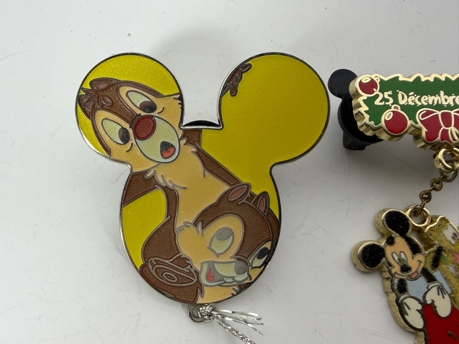 Vintage Limited Edition of 1,500 'Characters on Mickey Mouse Icon' Chip and Dale Disney Trading Pin and Limited Edition of 900 Disney Christmas Pin Featuring Mickey Mouse and Pluto Dangling from a '25 Decembre 2004' Sign [Photo 2]