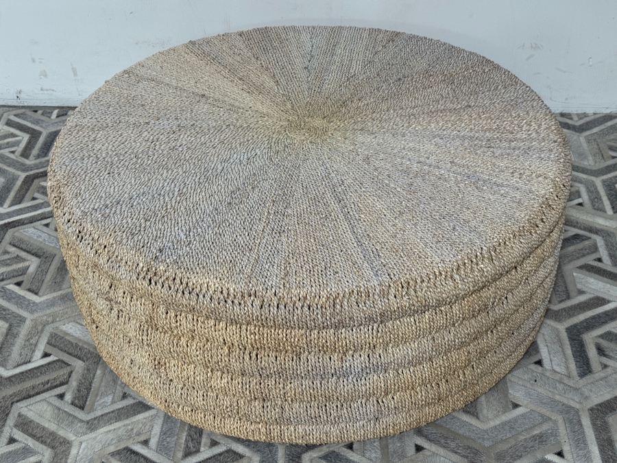 Just Added - Four Hands Pascal Hand Woven Light Natural Pandan Rope Round Drum Coffee Table Retail $800 40'W X 15.5'H [Photo 3]
