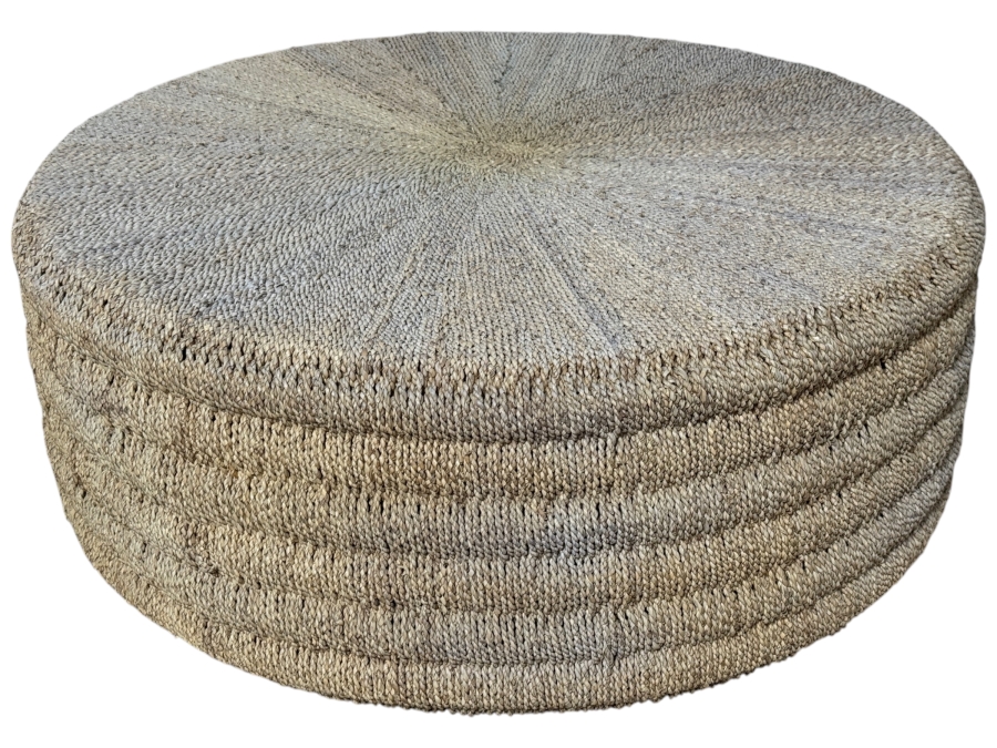 Just Added - Four Hands Pascal Hand Woven Light Natural Pandan Rope Round Drum Coffee Table Retail $800 40'W X 15.5'H