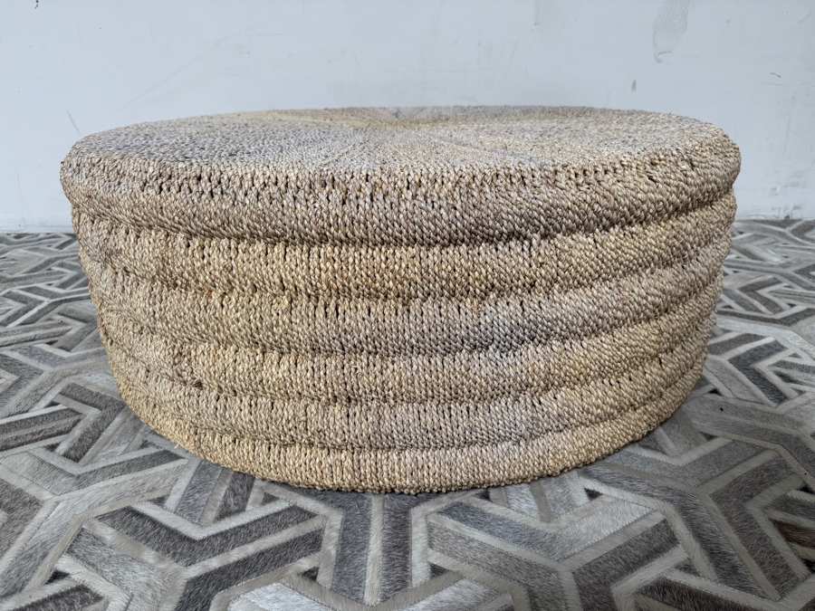 Just Added - Four Hands Pascal Hand Woven Light Natural Pandan Rope Round Drum Coffee Table Retail $800 40'W X 15.5'H [Photo 2]