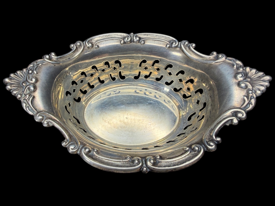 Antique Gorham Cromwell Pattern Sterling Silver Pierced Nut Bowl Bonbon Dish Number 4780 4'W X 2.5'D X 1'H 24.1g