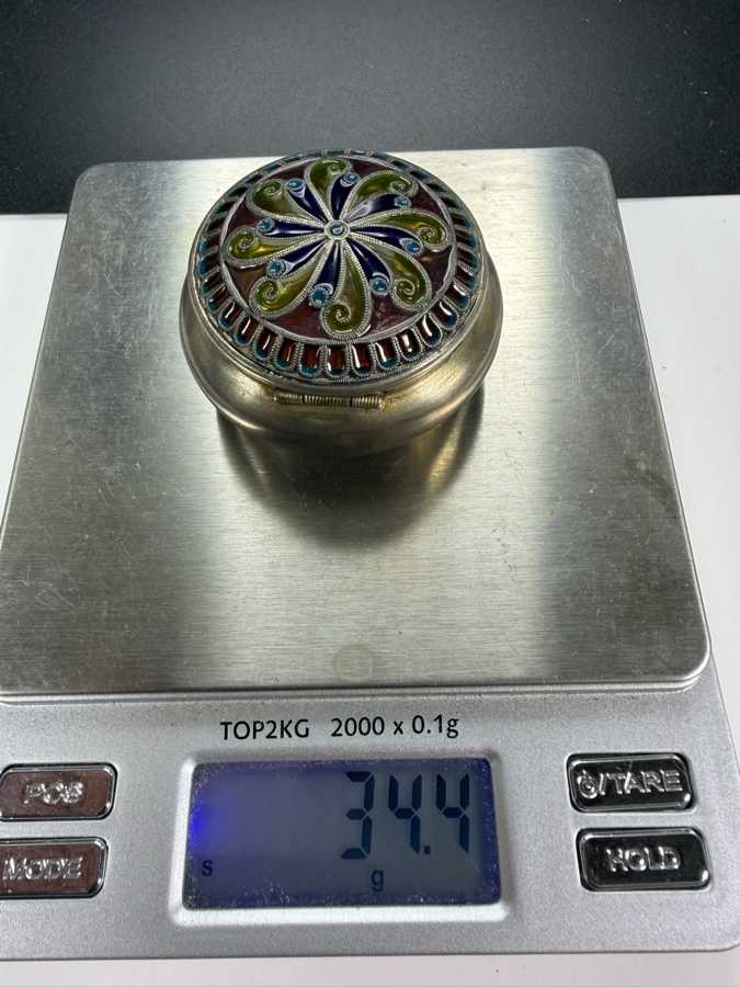 Vintage Norwegian 830S Silver Plique A Jour Cloisonne Enamel Rounded Pill Trinket Box 1.75'W 34.4g [Photo 8]