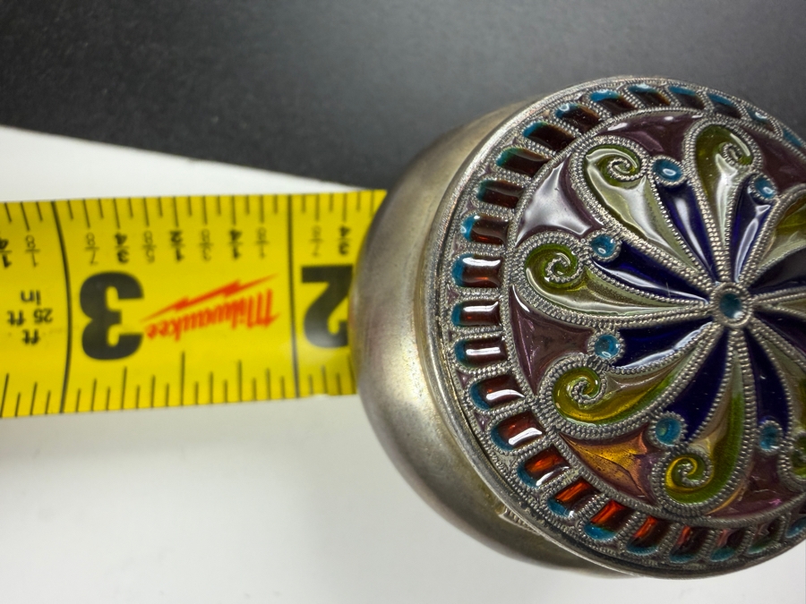Vintage Norwegian 830S Silver Plique A Jour Cloisonne Enamel Rounded Pill Trinket Box 1.75'W 34.4g [Photo 9]