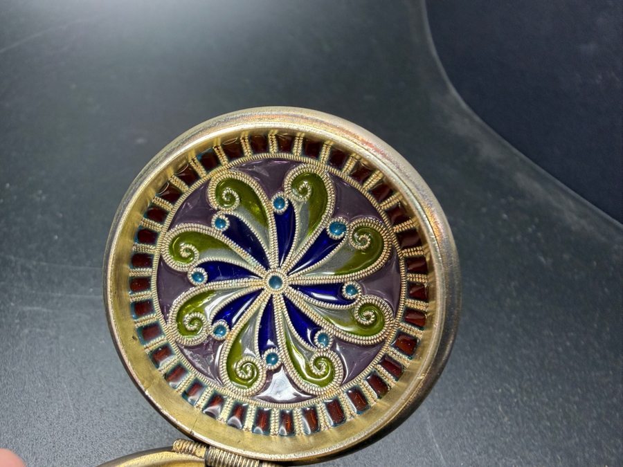 Vintage Norwegian 830S Silver Plique A Jour Cloisonne Enamel Rounded Pill Trinket Box 1.75'W 34.4g [Photo 6]