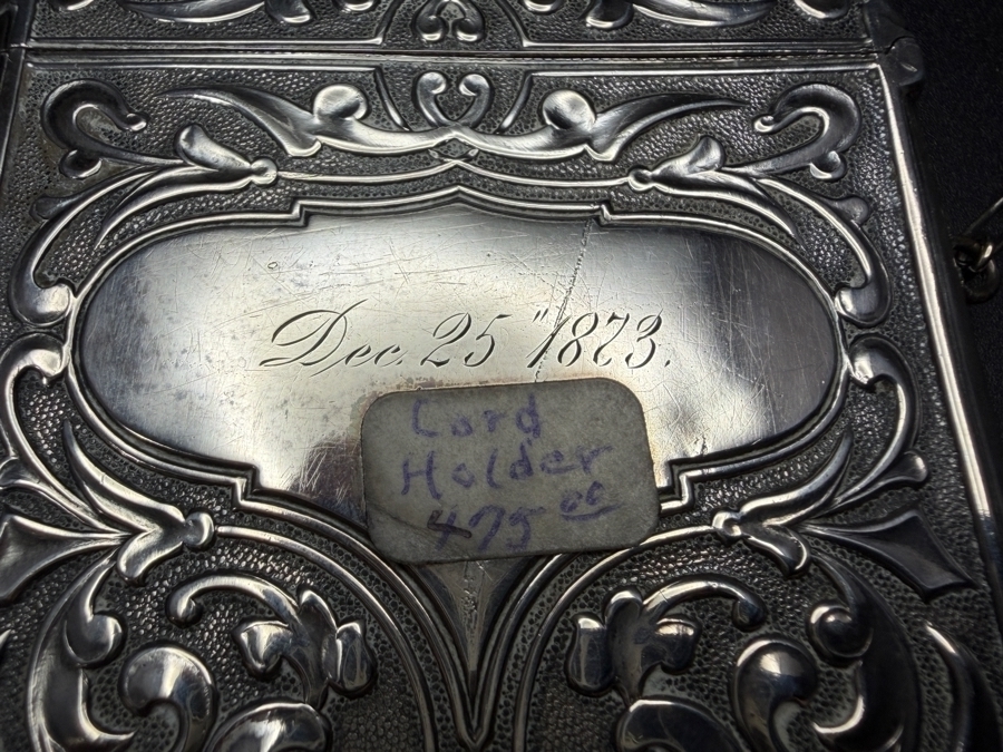 Antique Art Nouveau Sterling Silver Calling Card Case Dance Purse With Monogram Ida Dated December 25, 1873 2.5' X 3.5' 57.9g [Photo 8]