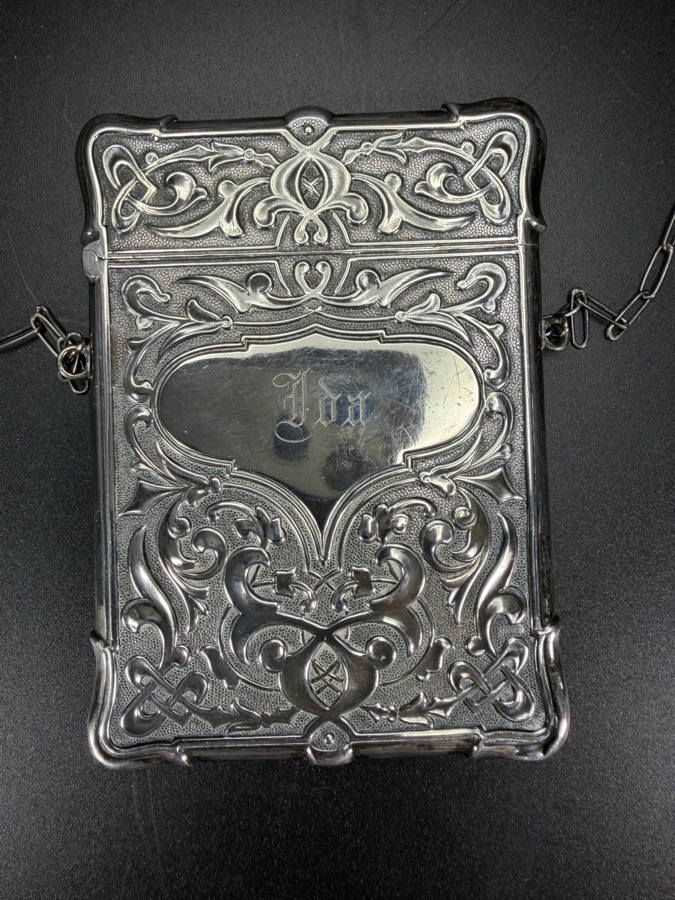 Antique Art Nouveau Sterling Silver Calling Card Case Dance Purse With Monogram Ida Dated December 25, 1873 2.5' X 3.5' 57.9g [Photo 5]