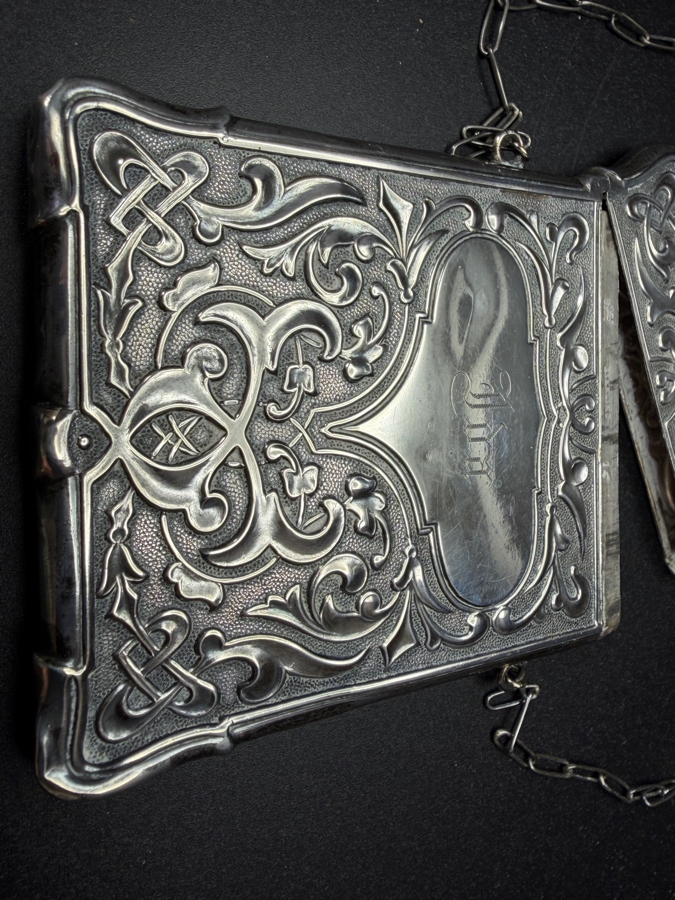 Antique Art Nouveau Sterling Silver Calling Card Case Dance Purse With Monogram Ida Dated December 25, 1873 2.5' X 3.5' 57.9g [Photo 4]
