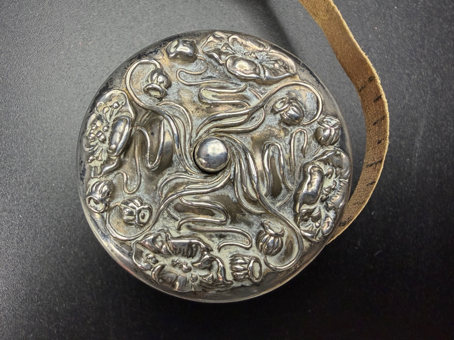 Vintage Unger Brothers Sterling Silver Loves Dream Retractable Sewing Tape Measure Casing (Tape Measure Is Torn) 1.5'W 26.8g [Photo 4]