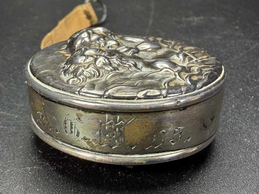 Vintage Unger Brothers Sterling Silver Loves Dream Retractable Sewing Tape Measure Casing (Tape Measure Is Torn) 1.5'W 26.8g [Photo 9]
