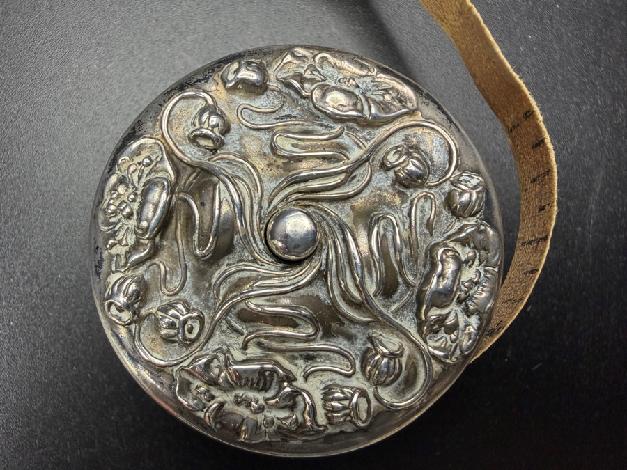 Vintage Unger Brothers Sterling Silver Loves Dream Retractable Sewing Tape Measure Casing (Tape Measure Is Torn) 1.5'W 26.8g [Photo 3]